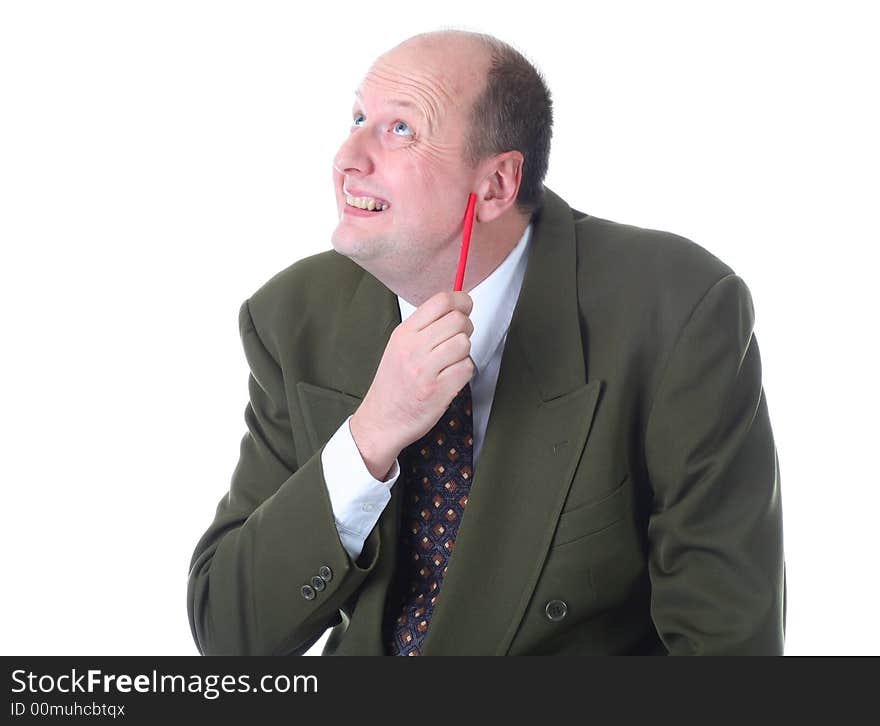 Office clerk sticking pen up his nose