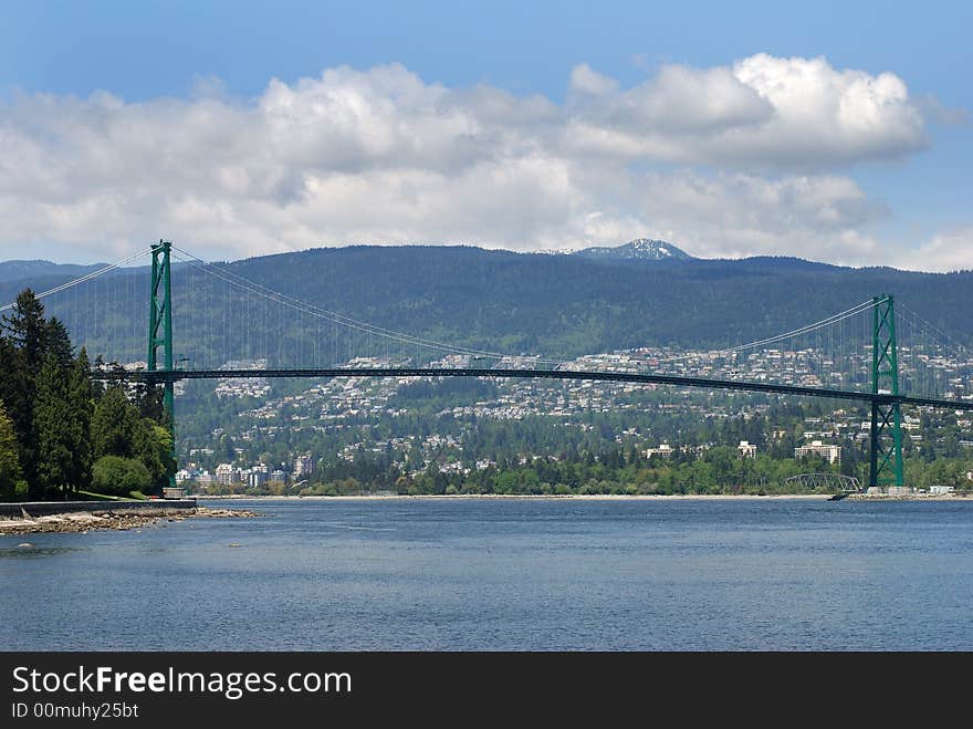 The bridge named 'The Lion Gates' connecting Stanley's park and east Vancouver (British Columbia, Canada).