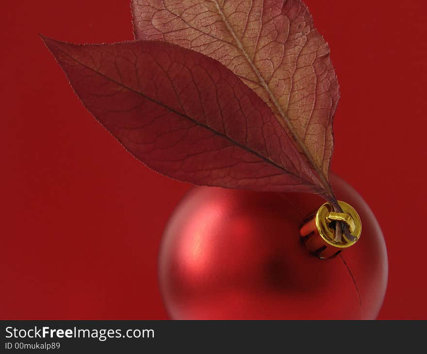 Christmas ornaments with bauble and dry autumnal foliage. Christmas ornaments with bauble and dry autumnal foliage