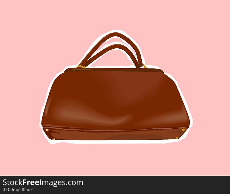 A brown Ladies  bag on a rose background.