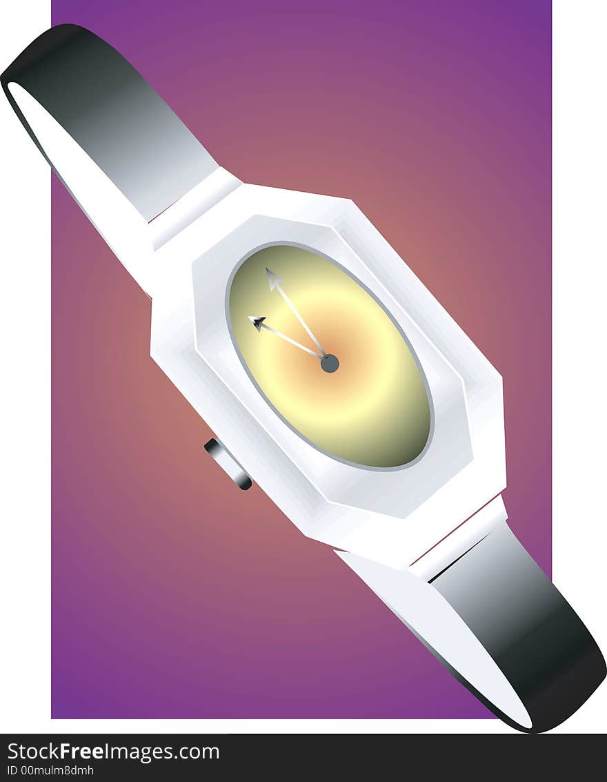 A ladies watch on violet background.