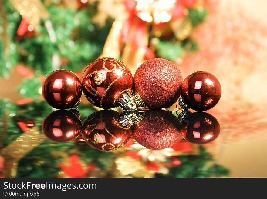 Beautiful christmas balls on colorful background