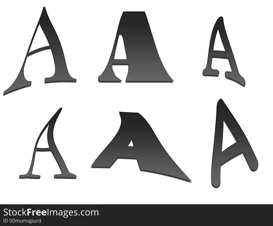 Six different versions of the Letter A