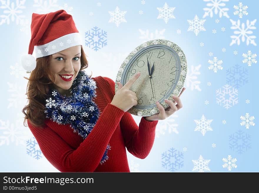 Beautiful woman  with  clock