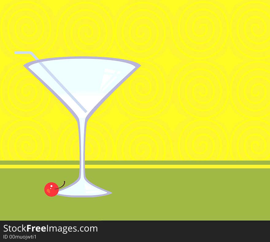 A glass with straw on it and cherry fruit on bottom