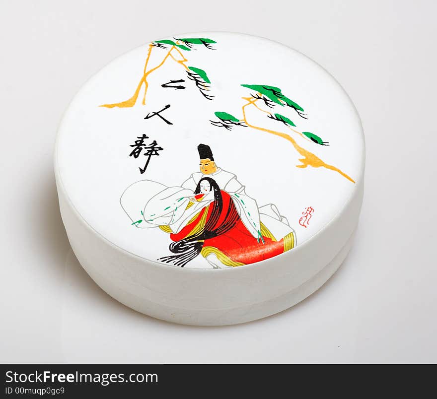 Traditional painting japanese circle box. Traditional painting japanese circle box