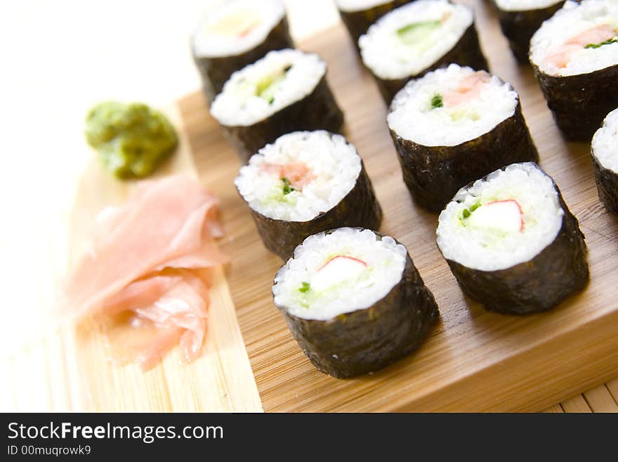 Freshly prepared maki rolls