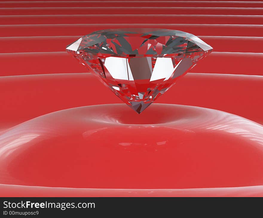 Hi res rendering, classic cut diamond on red wave. Hi res rendering, classic cut diamond on red wave