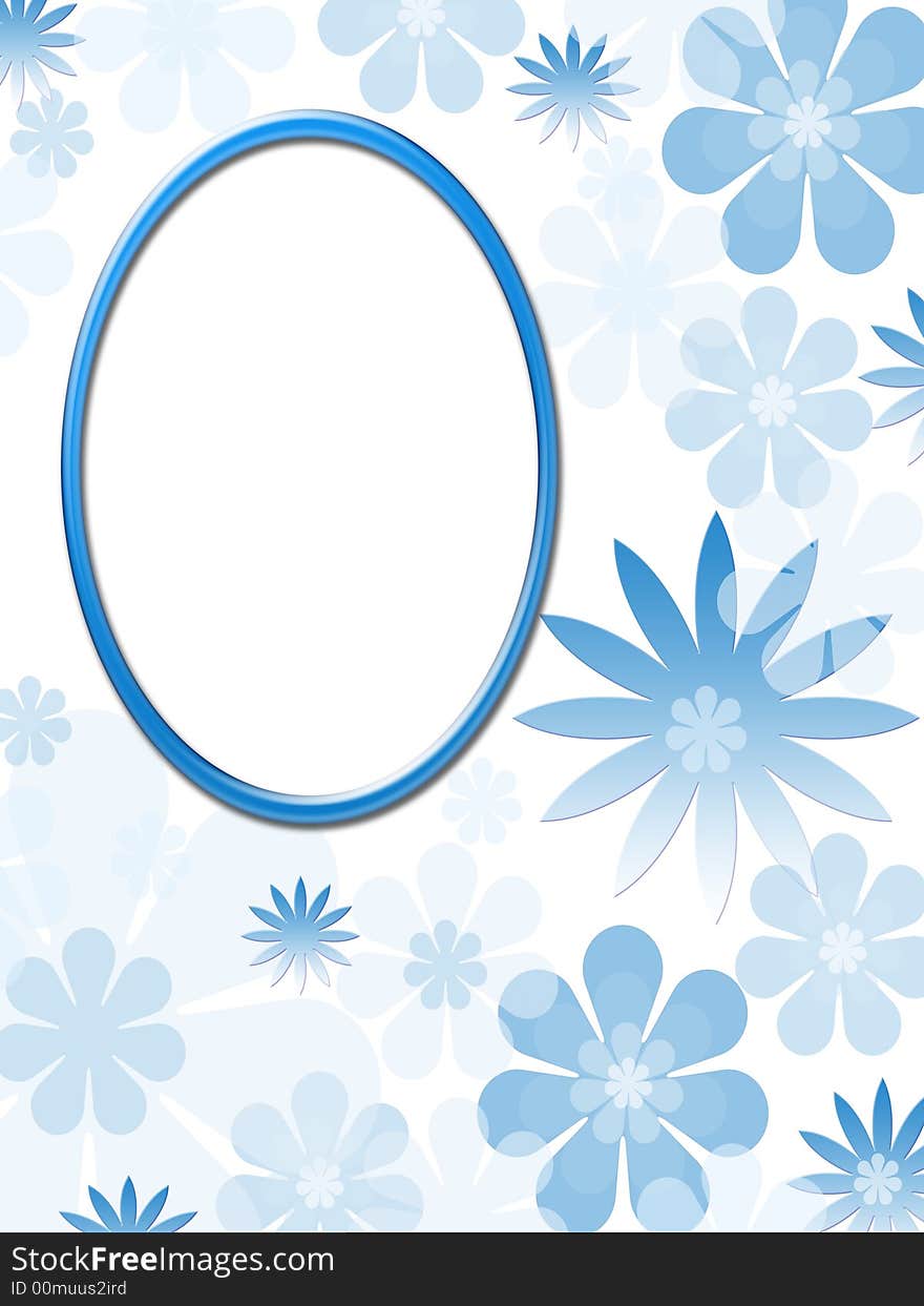 Flower framework of blue color for various congratulations. On a white background of the oval form.