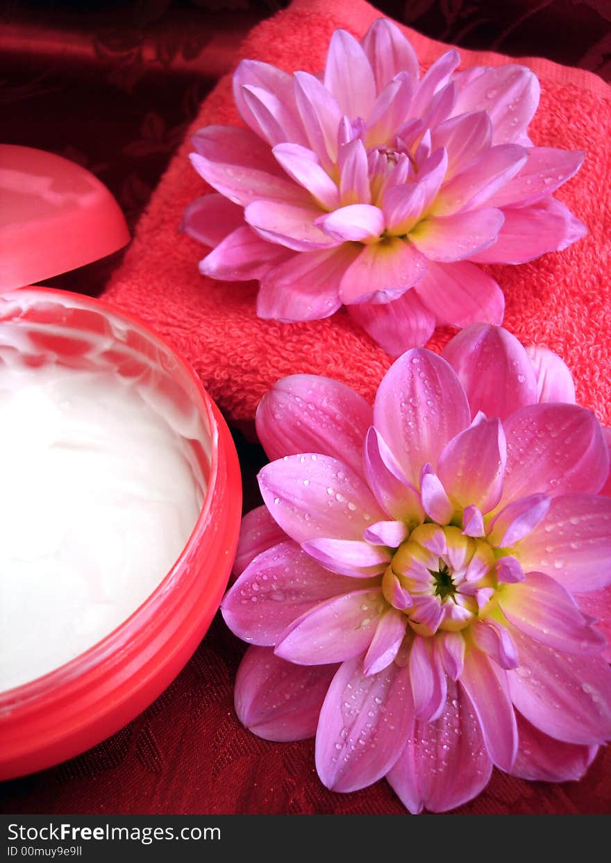 Cream And Towel With Flowers