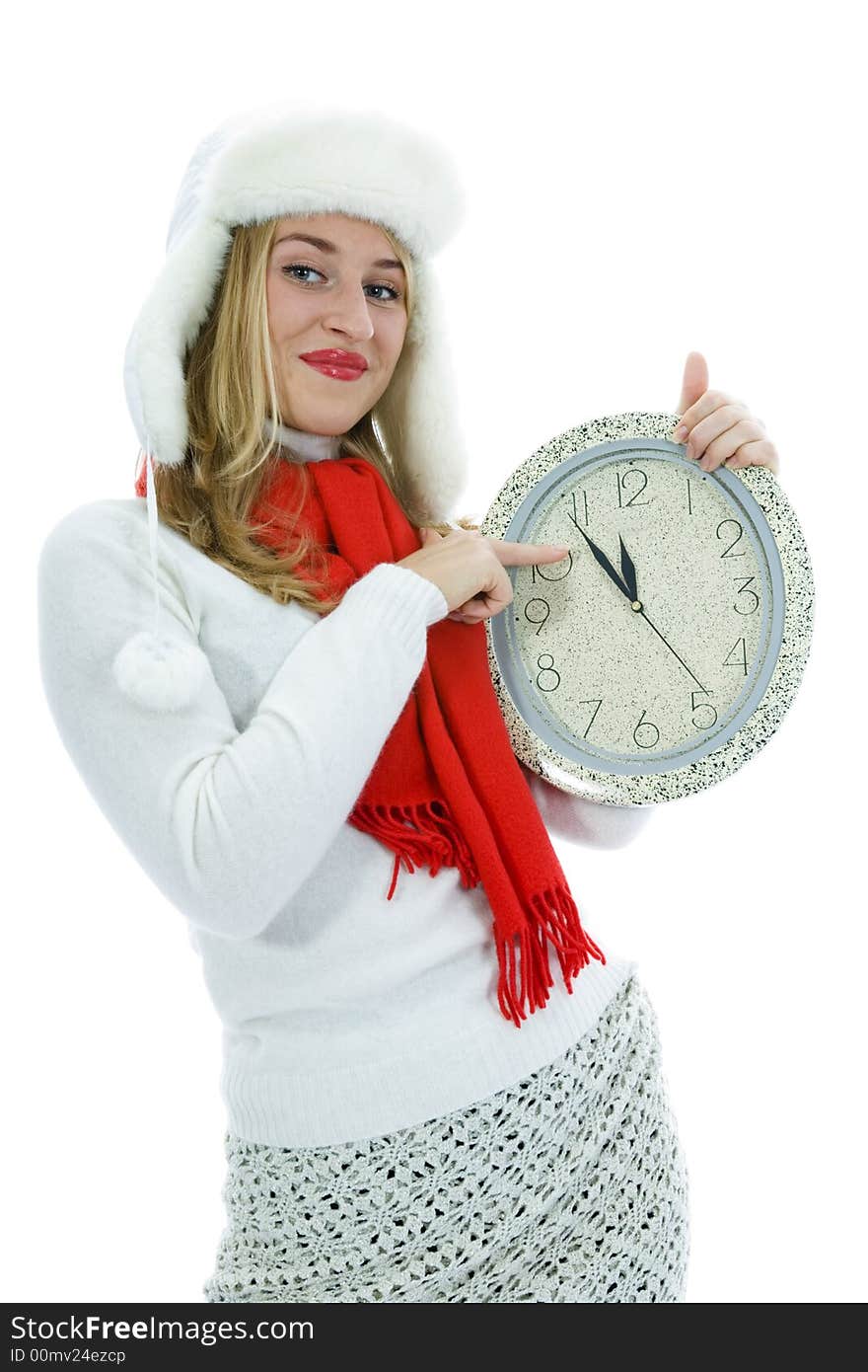 Beautiful woman   with clock