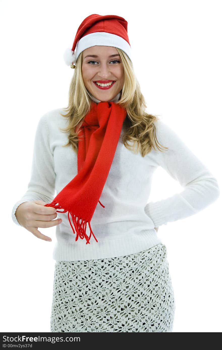 Beautiful woman with red scarf