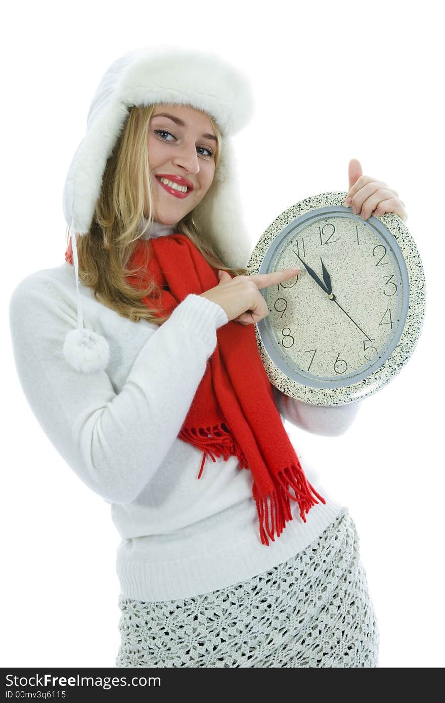 Beautiful woman   with clock