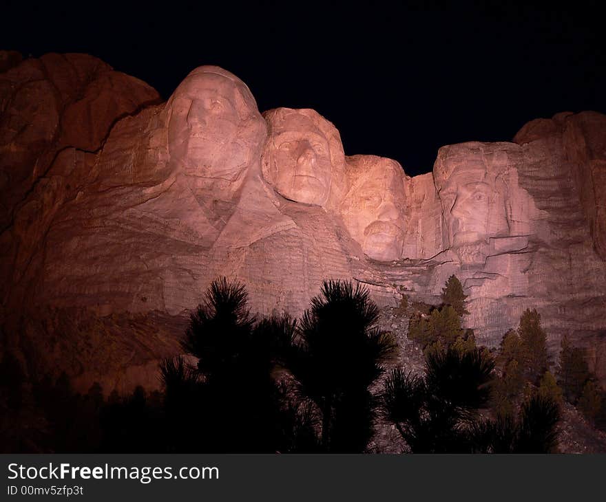 A view of Mount Rushmore after dark. A view of Mount Rushmore after dark.