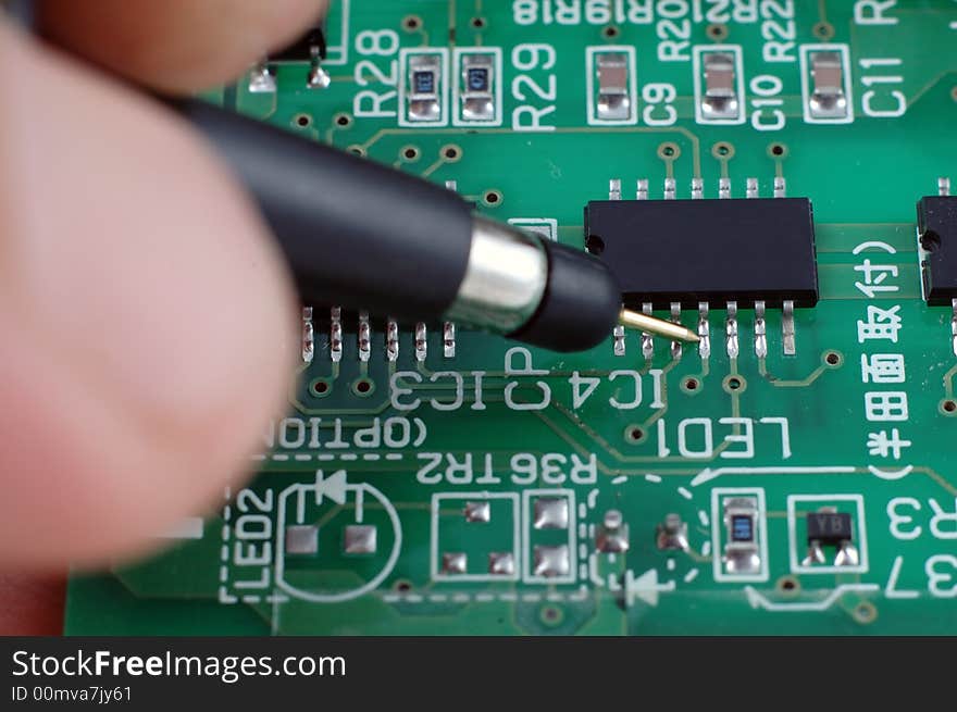 Test repair job on electronic printed circuit board. Test repair job on electronic printed circuit board