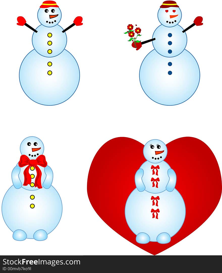 Four funny figures of snowmen. Four funny figures of snowmen