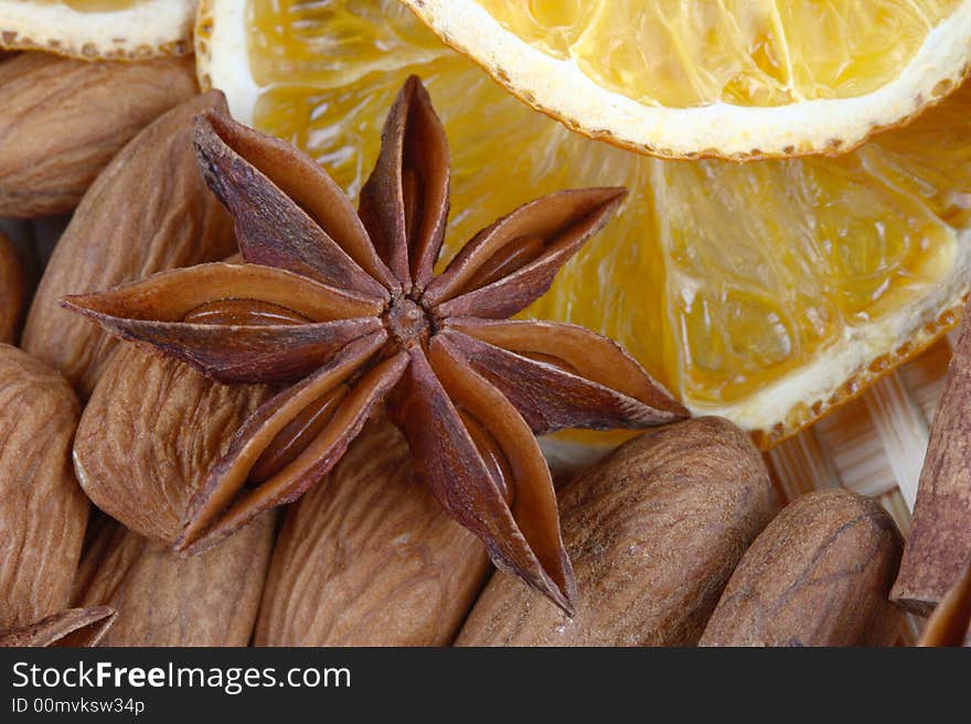 Almonds with anise and dried orange. Almonds with anise and dried orange