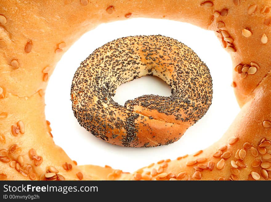 Sweet buns with poppy and sesame, isolated