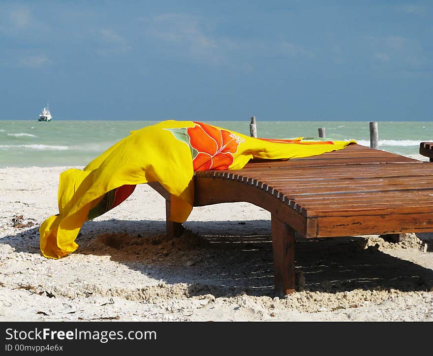 A sarong blows in the tropical afternoon winds. A sarong blows in the tropical afternoon winds