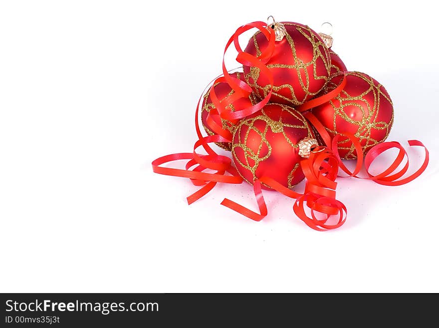 Christmas red balls with ribbon. Christmas red balls with ribbon