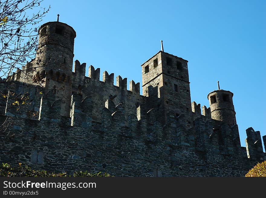 Exterior view of medieval castle, north Italy