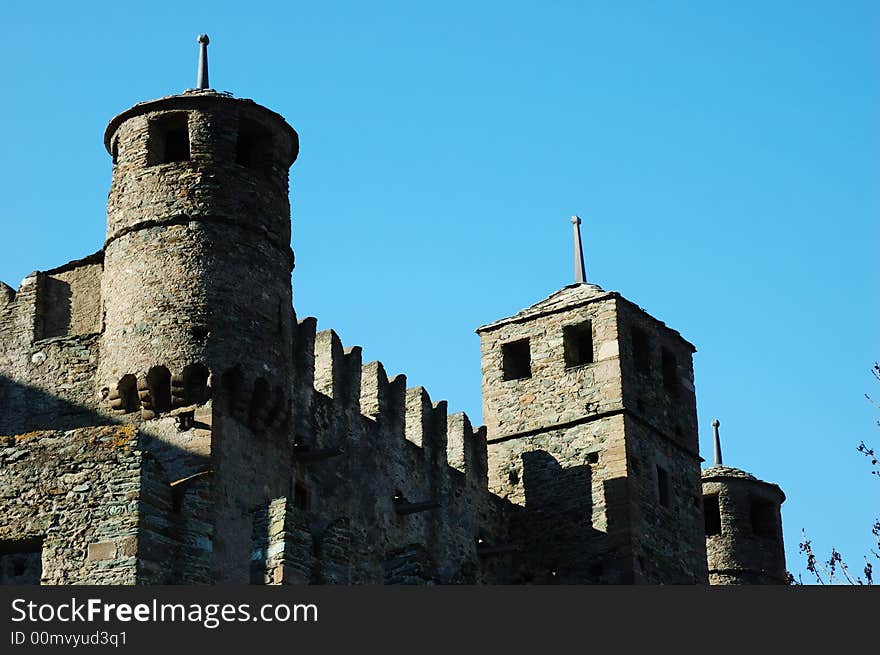 Exterior view of medieval castle, north Italy