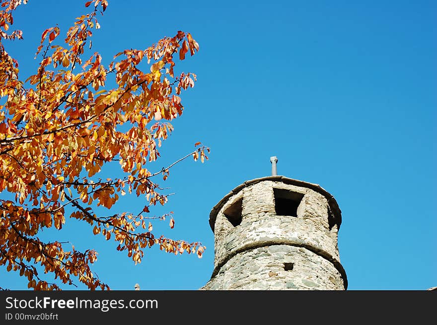 Exterior detail of medieval castle, north Italy