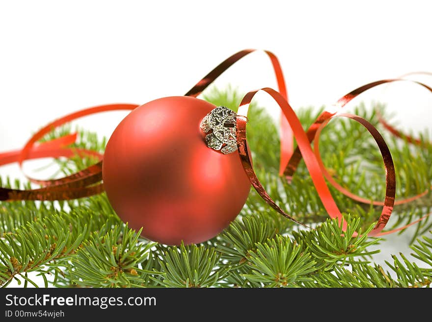 Red ball with christmas  tree