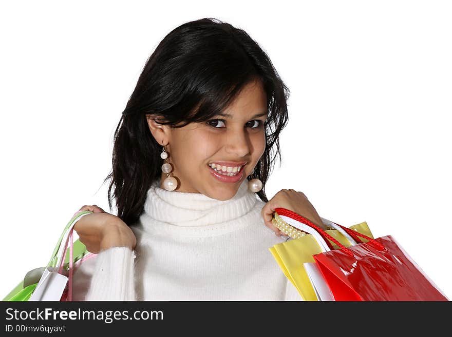 Portrait of attractive young woman with sjopping bags. Portrait of attractive young woman with sjopping bags