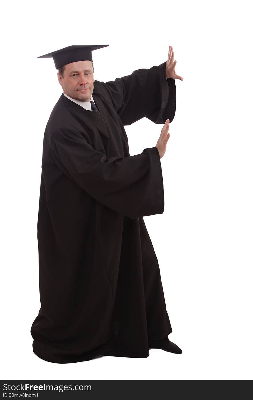 Education background: serious man in a academic gown. Education background: serious man in a academic gown.