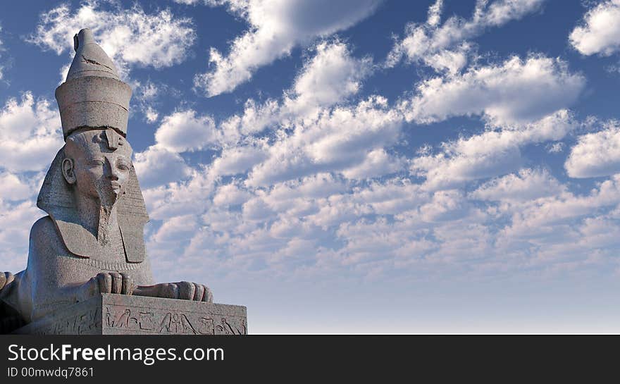 Antique Egyptian sphinx on quay of the river. Saint-Petersburg, Russia