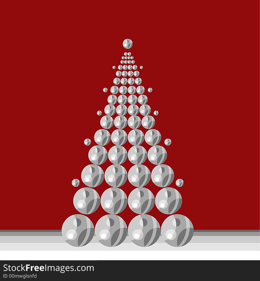 Designed tree and balls on red. Designed tree and balls on red