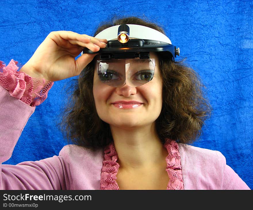 Woman in binocular headband