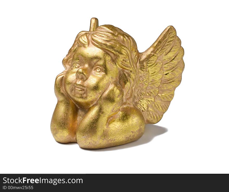 Classic golden cherub figurine isolated on white. Classic golden cherub figurine isolated on white