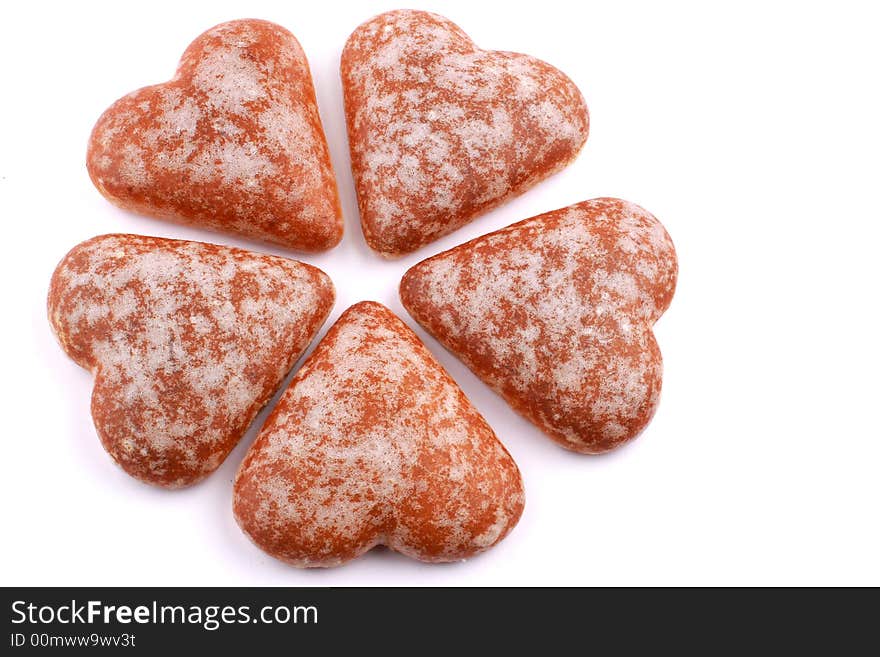 Five hearts honey-cakes in the form of flower. Five hearts honey-cakes in the form of flower