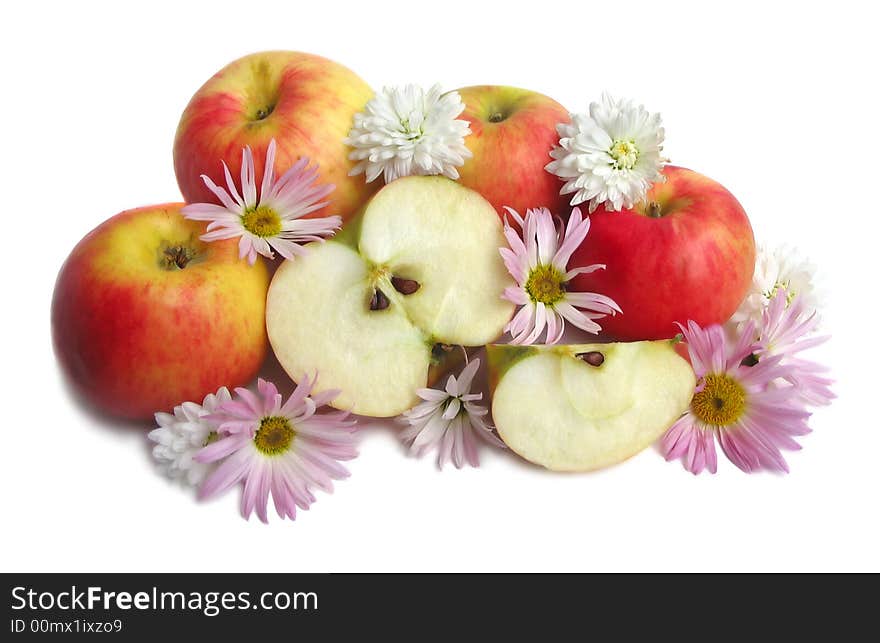 Red apples with colorful chrysanthemum. Red apples with colorful chrysanthemum