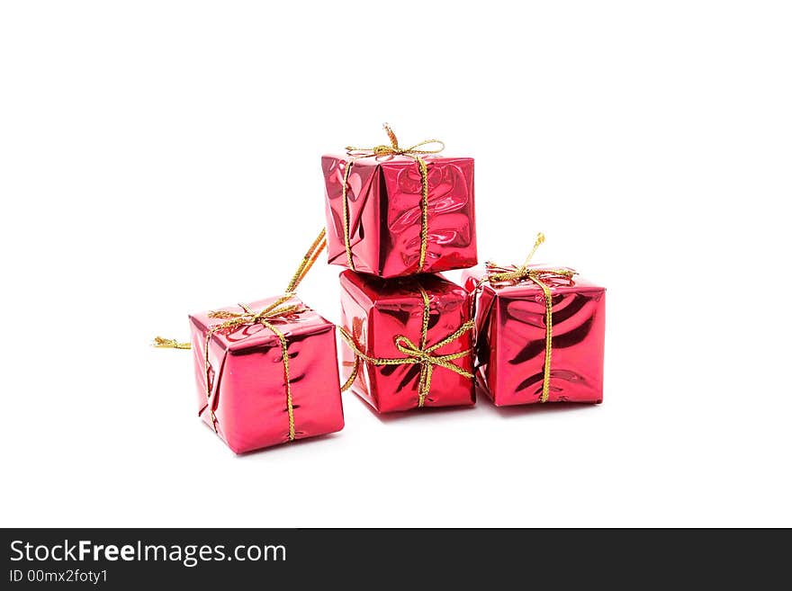 Red gifts on the white background