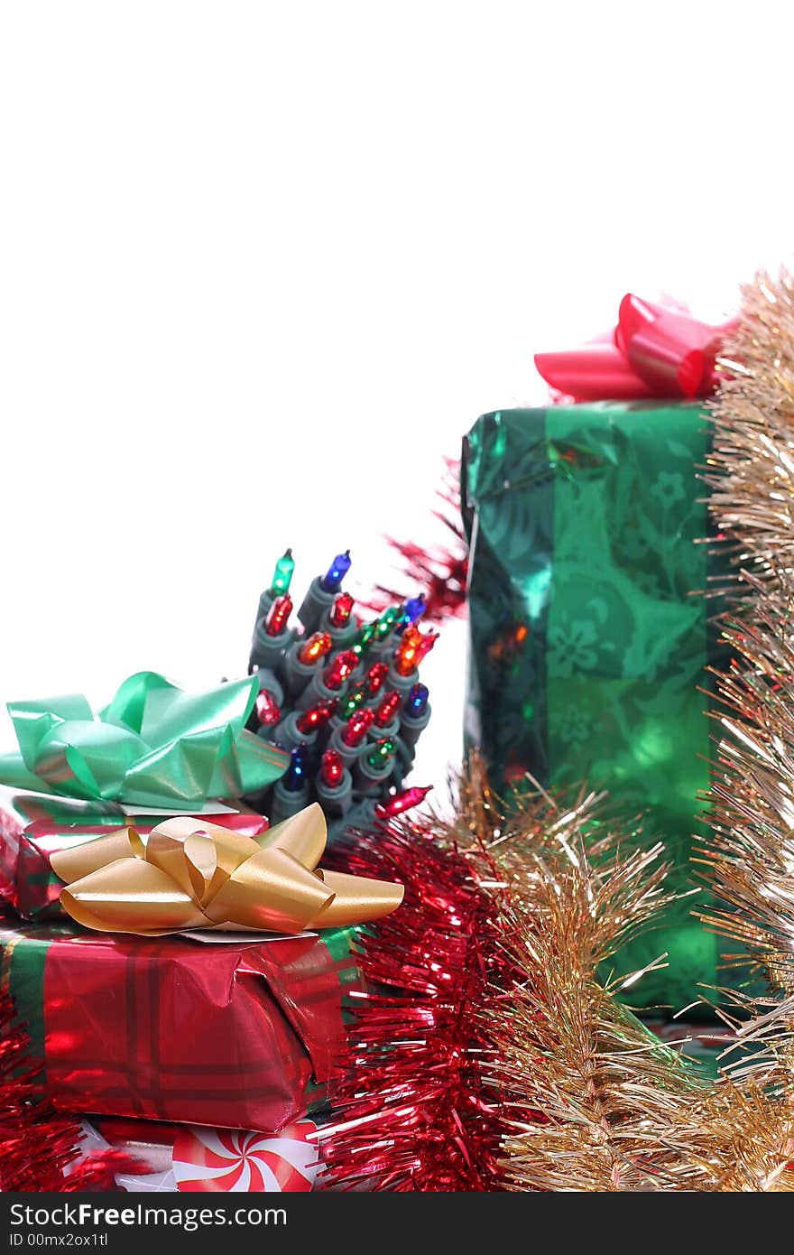 Shot of a Stack of Christmas Presents vertical