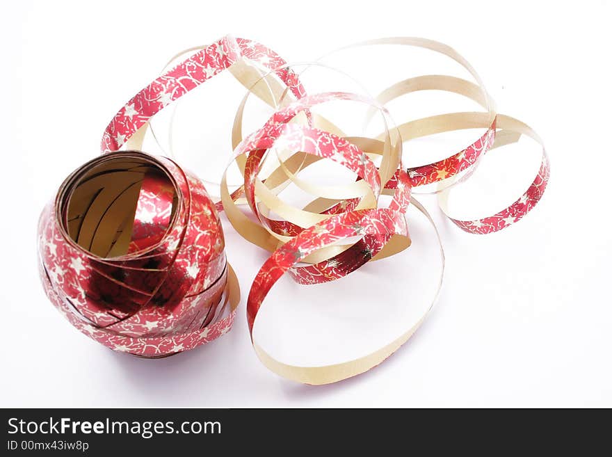 Christmas red ribbon on the white background. Christmas red ribbon on the white background