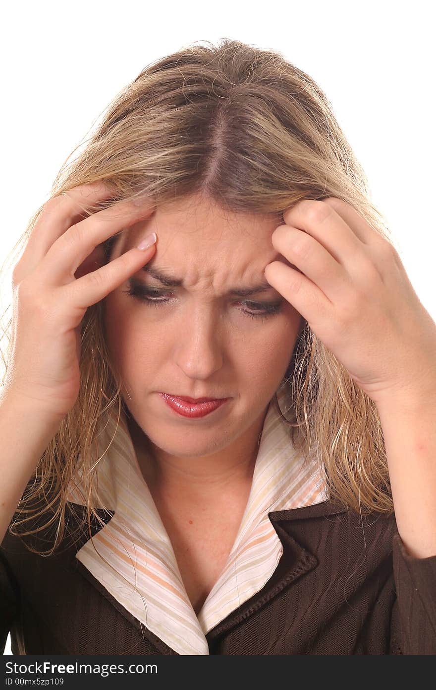 Shot of a woman with head down concentrating