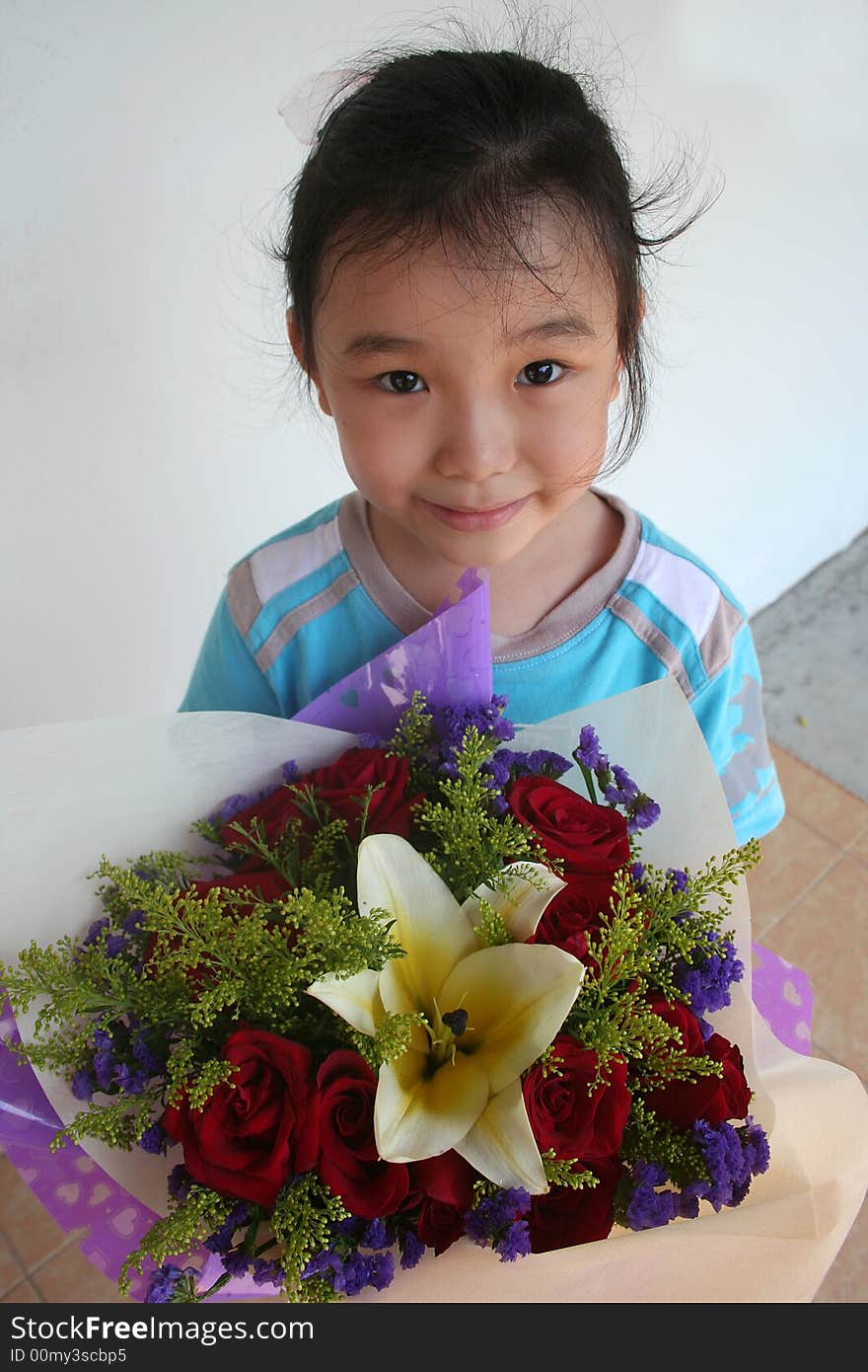 Girl holding bouquet