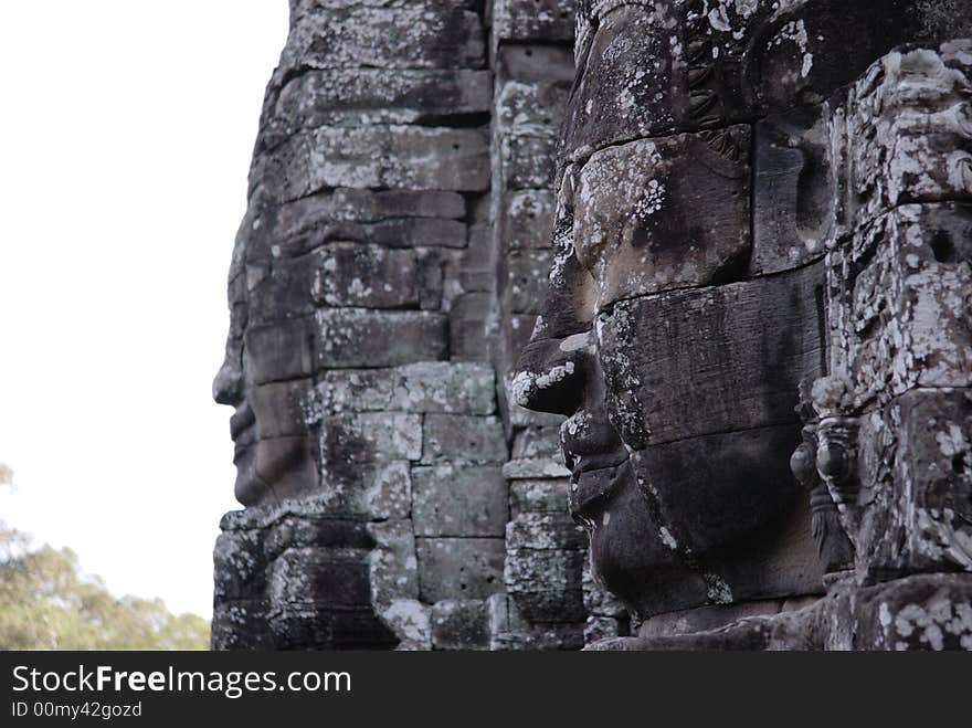 The stone Buddha face at Angkor Wat, Bayon, Cambodia. The stone Buddha face at Angkor Wat, Bayon, Cambodia.