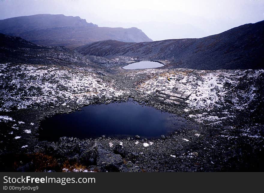 Two lakes on the Taibai mountain.Altitude about 3500m,Shaanxi province,China. Two lakes on the Taibai mountain.Altitude about 3500m,Shaanxi province,China.