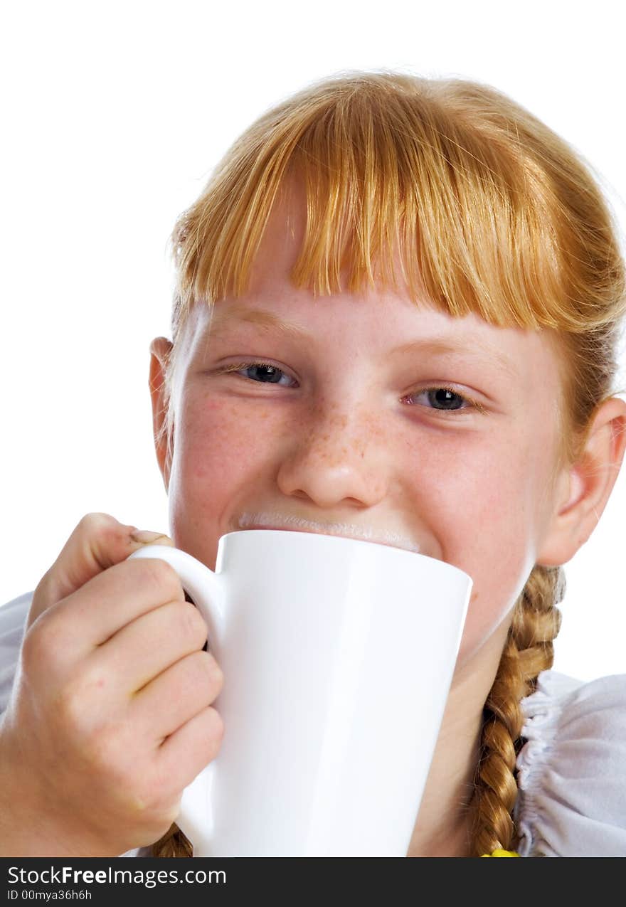 The red-haired girl with a milk mug