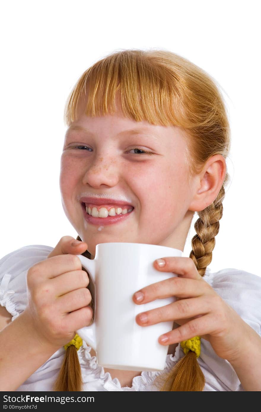 The red-haired girl with a milk mug