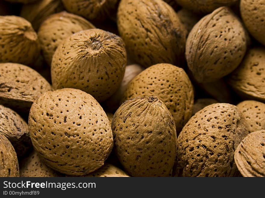 Closeup of a basket full of almonds