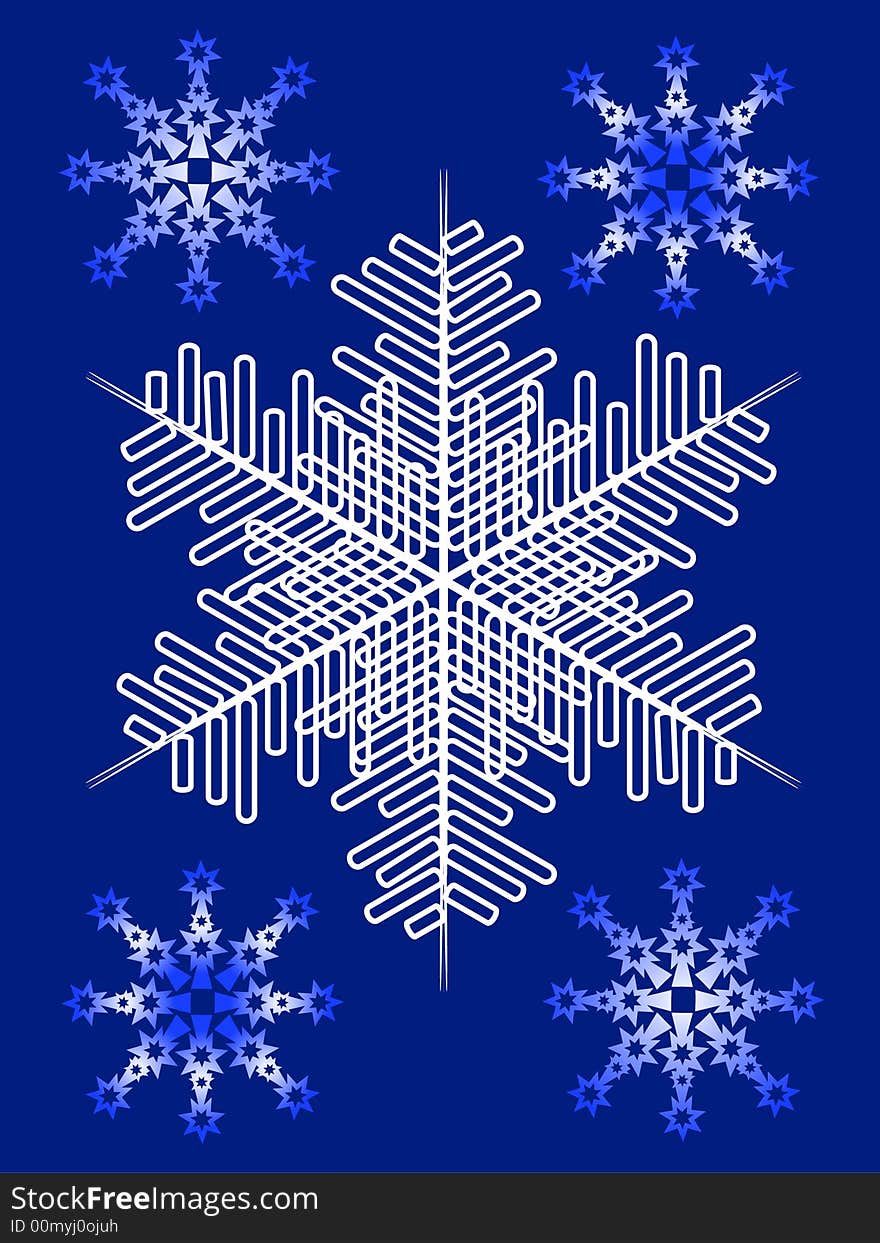 Illustration of five different snowflakes