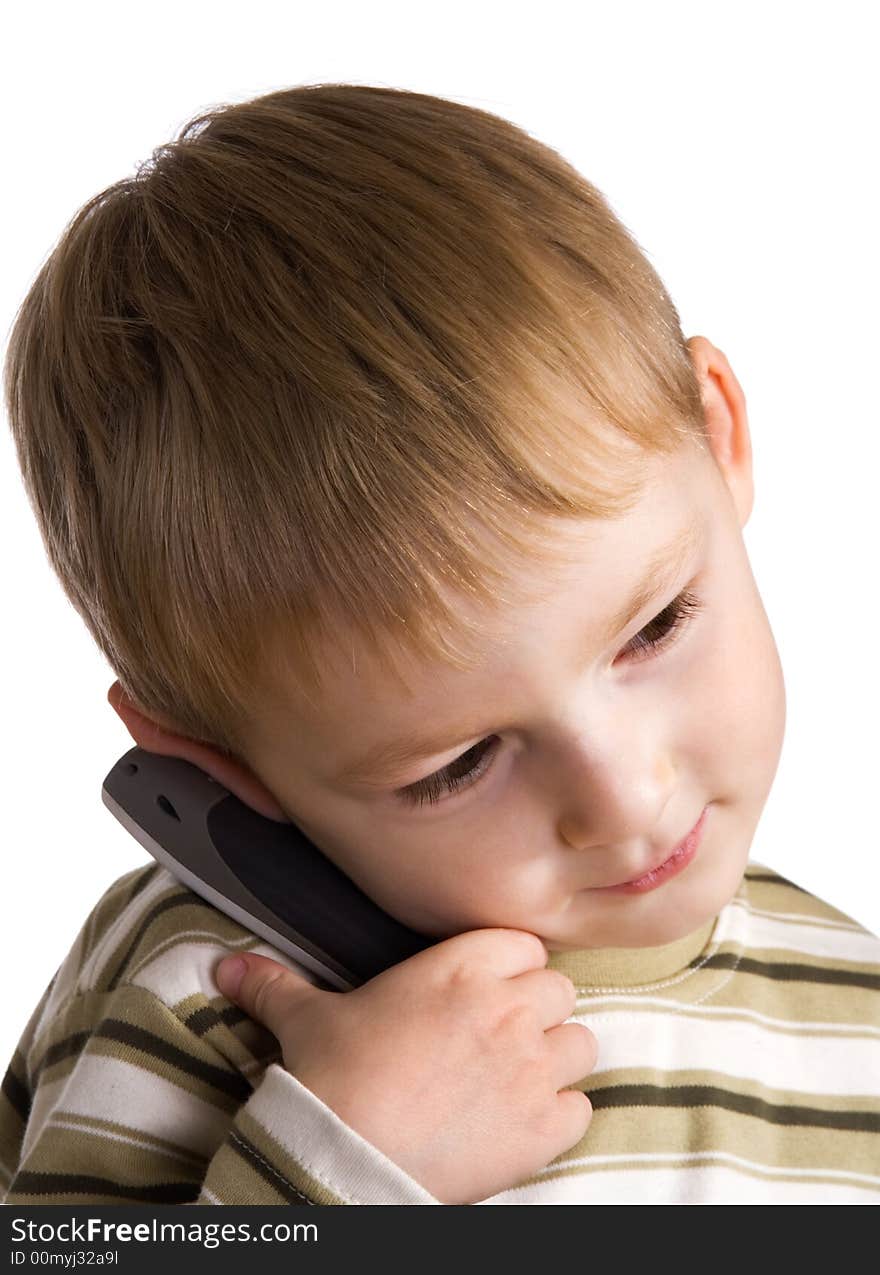 Little boy speaks by phone