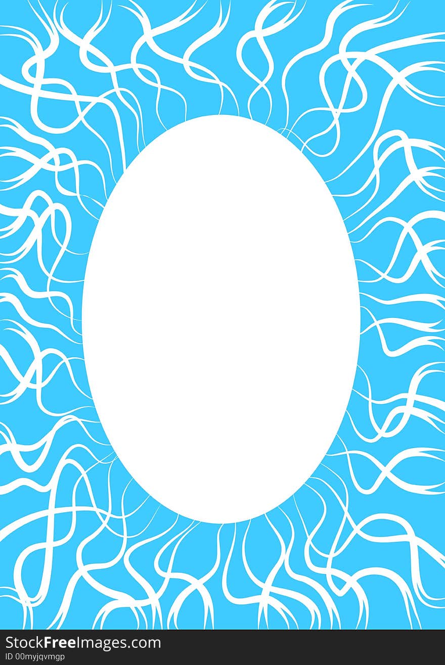 Lightblue frame with a white oval and white curved radiancies around. Lightblue frame with a white oval and white curved radiancies around