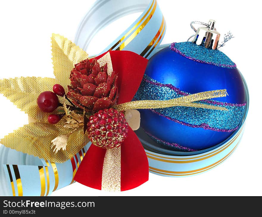 Christmas ornaments and ribbon